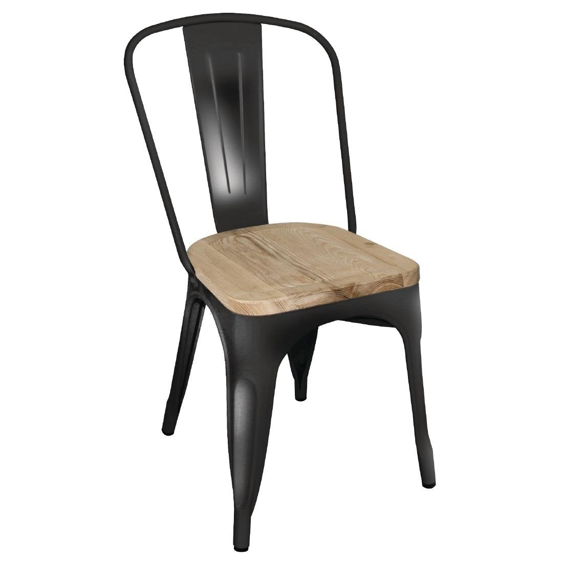 Bolero Steel Dining Side Chairs with Wooden Seat pads Black (Pack of 4) - GG707