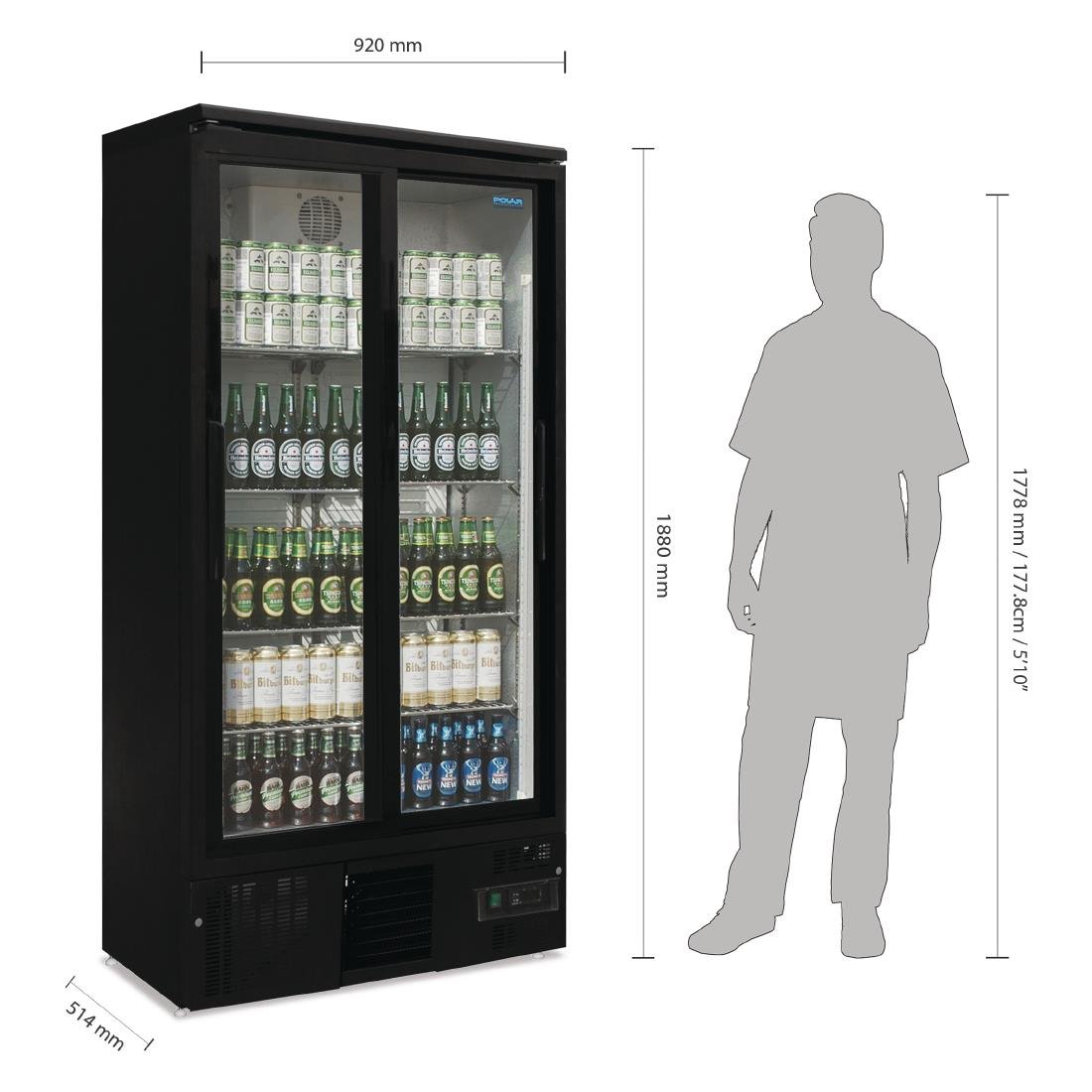 Polar G-Series Upright Back Bar Cooler with Sliding Doors 490Ltr - GJ448-A