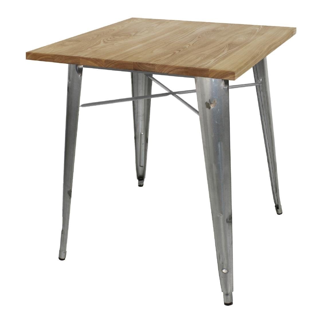 Bolero Galvanised Square Steel Bistro Table with Wooden Top 700mm - GM632