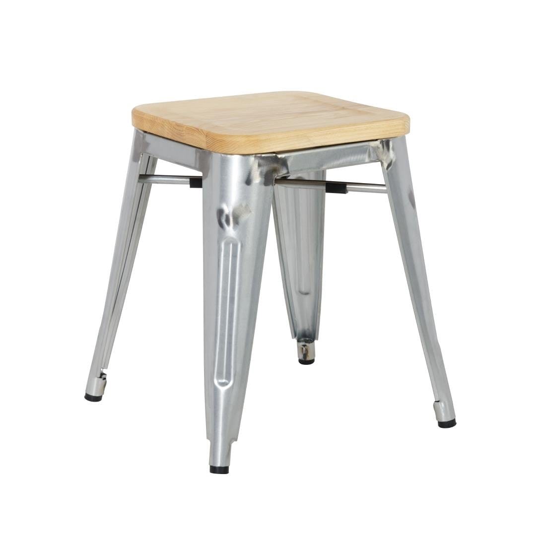 Bolero Galvanised Steel Bistro Low Stools with Wooden Seat Pad - GM634