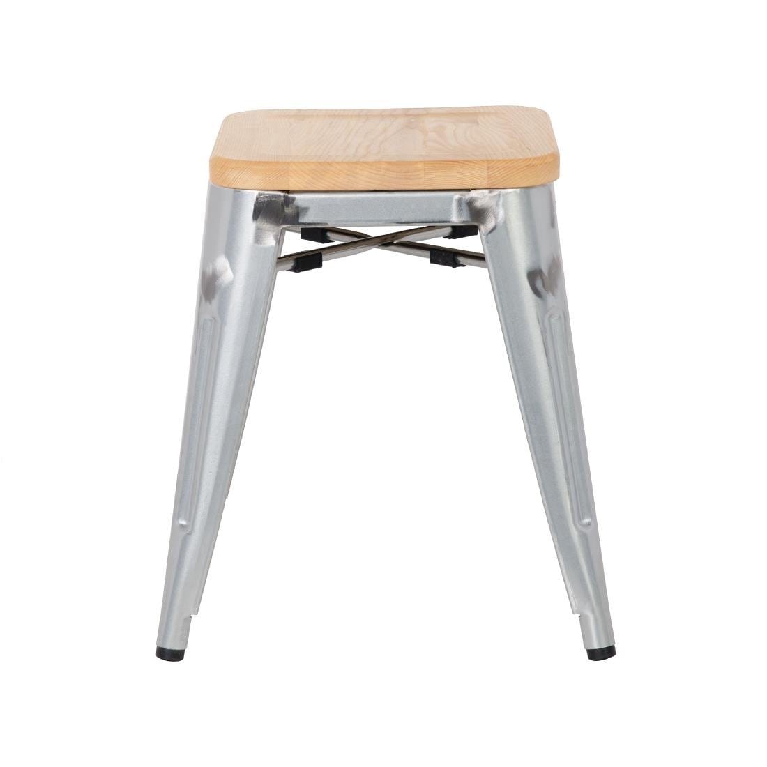 Bolero Galvanised Steel Bistro Low Stools with Wooden Seat Pad - GM634