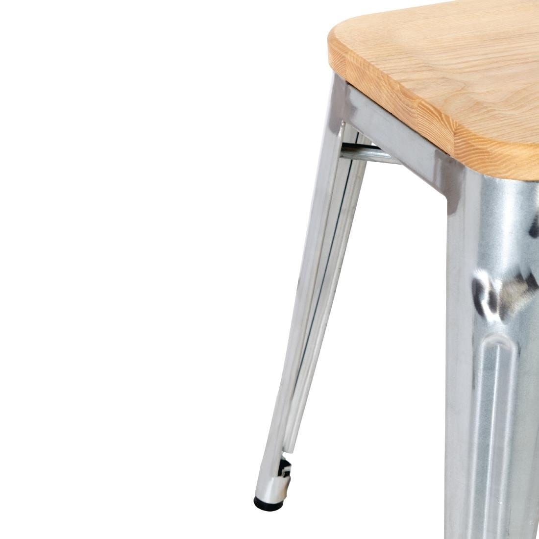 Bolero Galvanised Steel Bistro Low Stools with Wooden Seat Pad - GM634