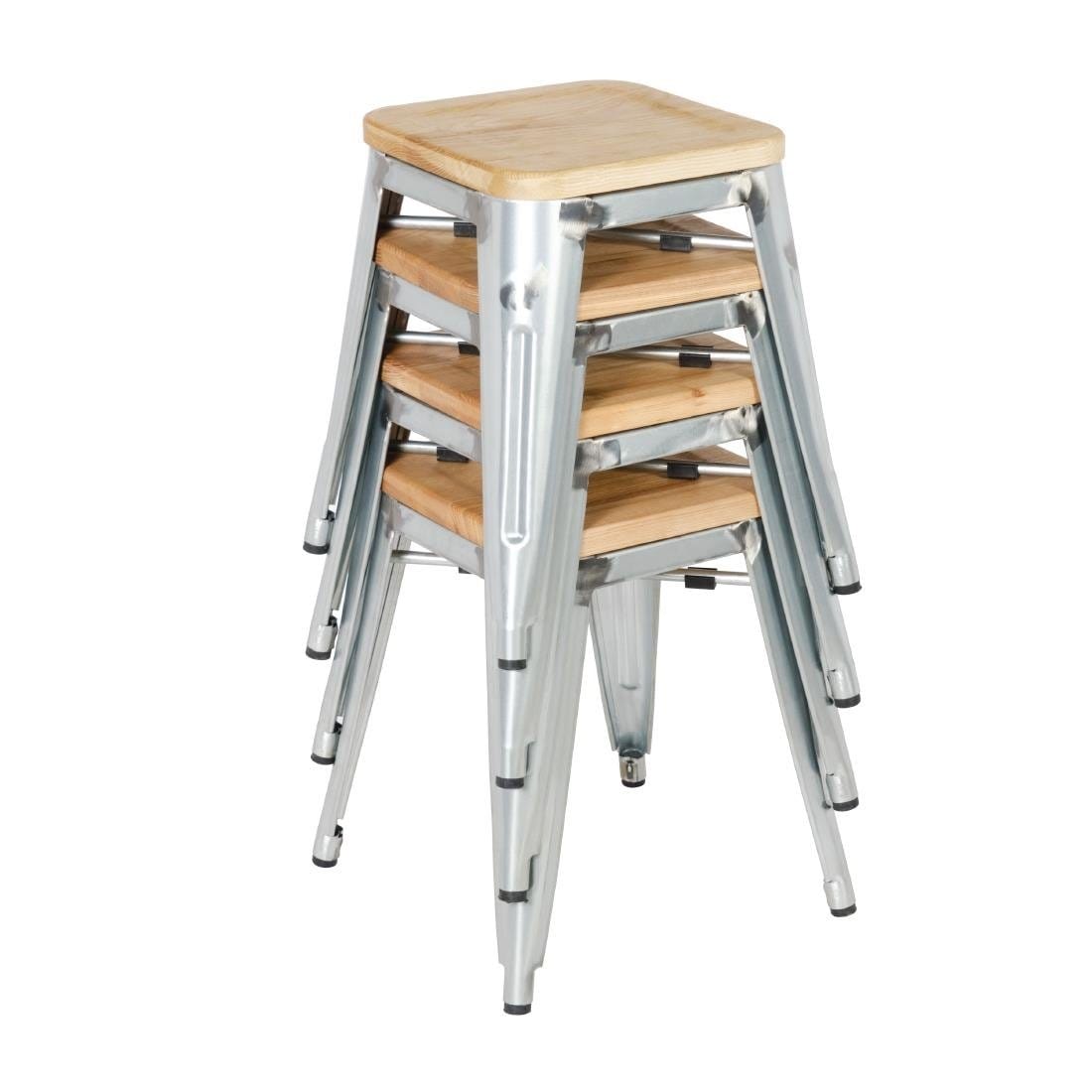 Bolero Galvanised Steel Bistro Low Stools with Wooden Seat Pad - GM634