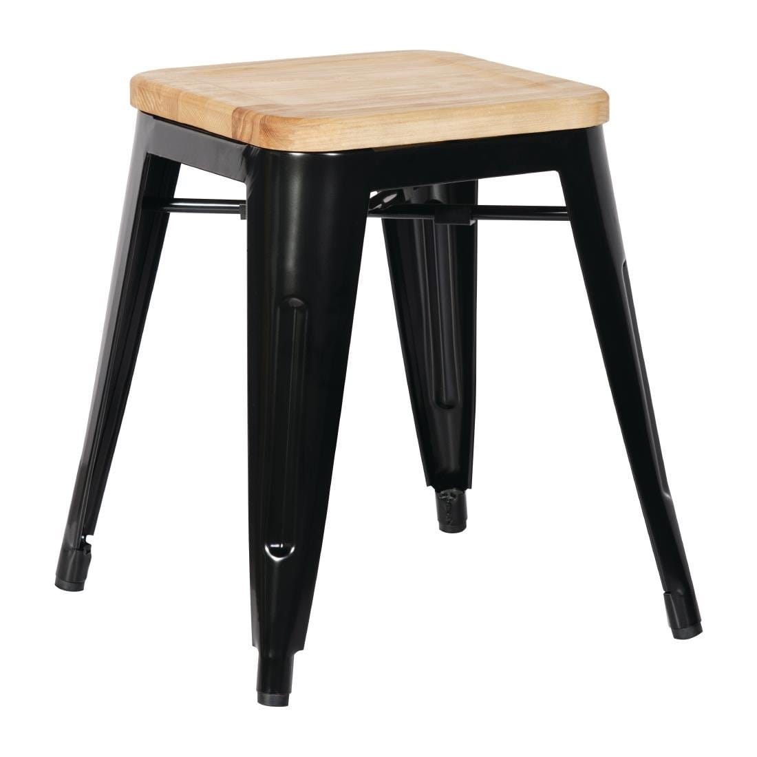 Bolero Low Metal Bar Stools with Wooden Seat Pad Black - GM635