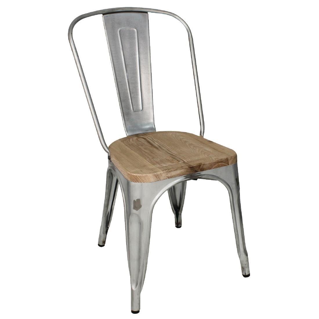 Bolero Galvanised Steel Dining Sidechairs with Wood Seat Pad - GM642