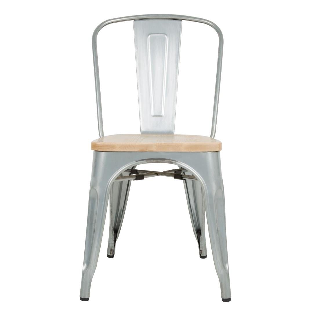 Bolero Galvanised Steel Dining Sidechairs with Wood Seat Pad - GM642