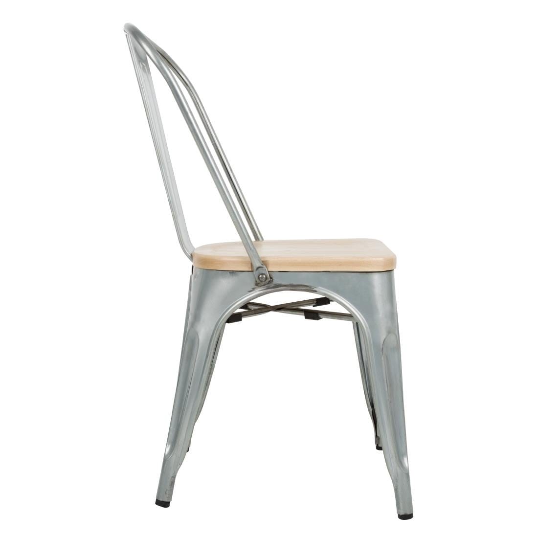 Bolero Galvanised Steel Dining Sidechairs with Wood Seat Pad - GM642
