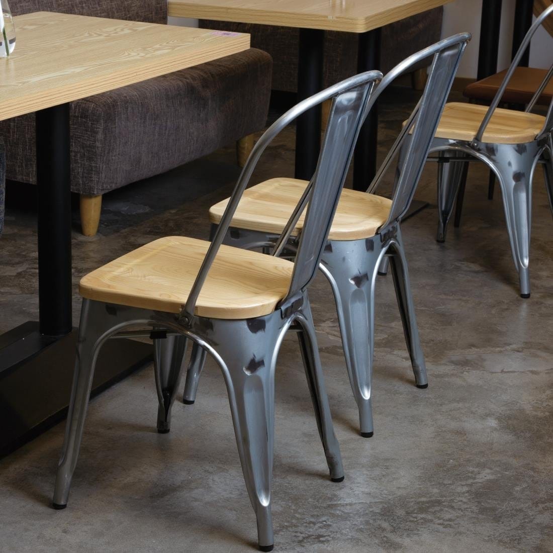 Bolero Galvanised Steel Dining Sidechairs with Wood Seat Pad - GM642