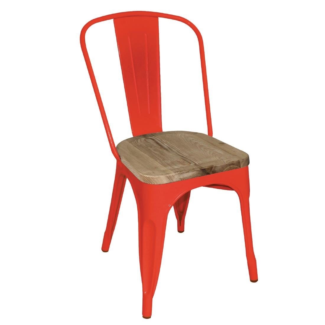 Bolero Red Steel Dining Sidechairs with Wood Seatpad (Pack of 4) - GM643