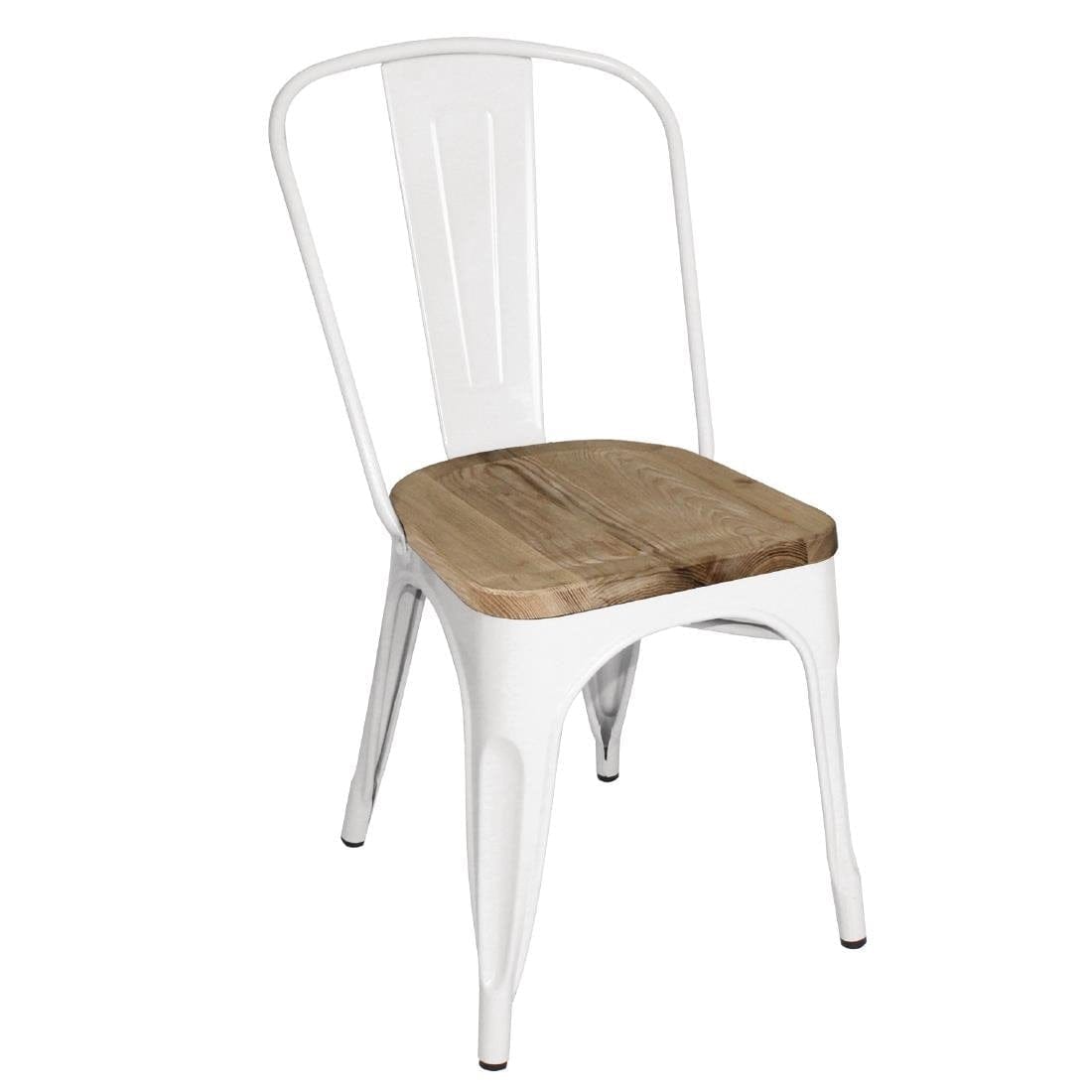 Bolero White Steel Dining Sidechairs with Wood Seatpad (Pack of 4) - GM644