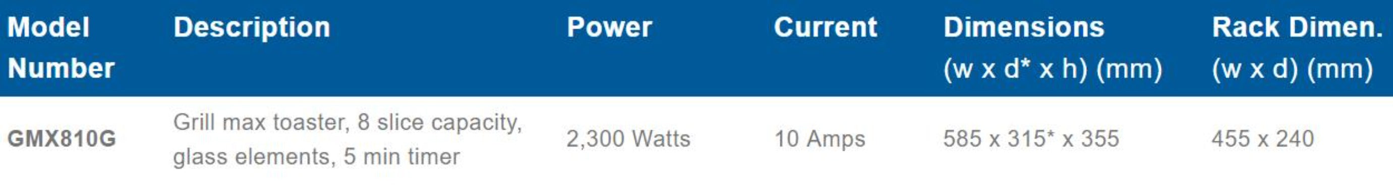 Roband Grill Max Toaster 8 slice, glass elements - GMX810G
