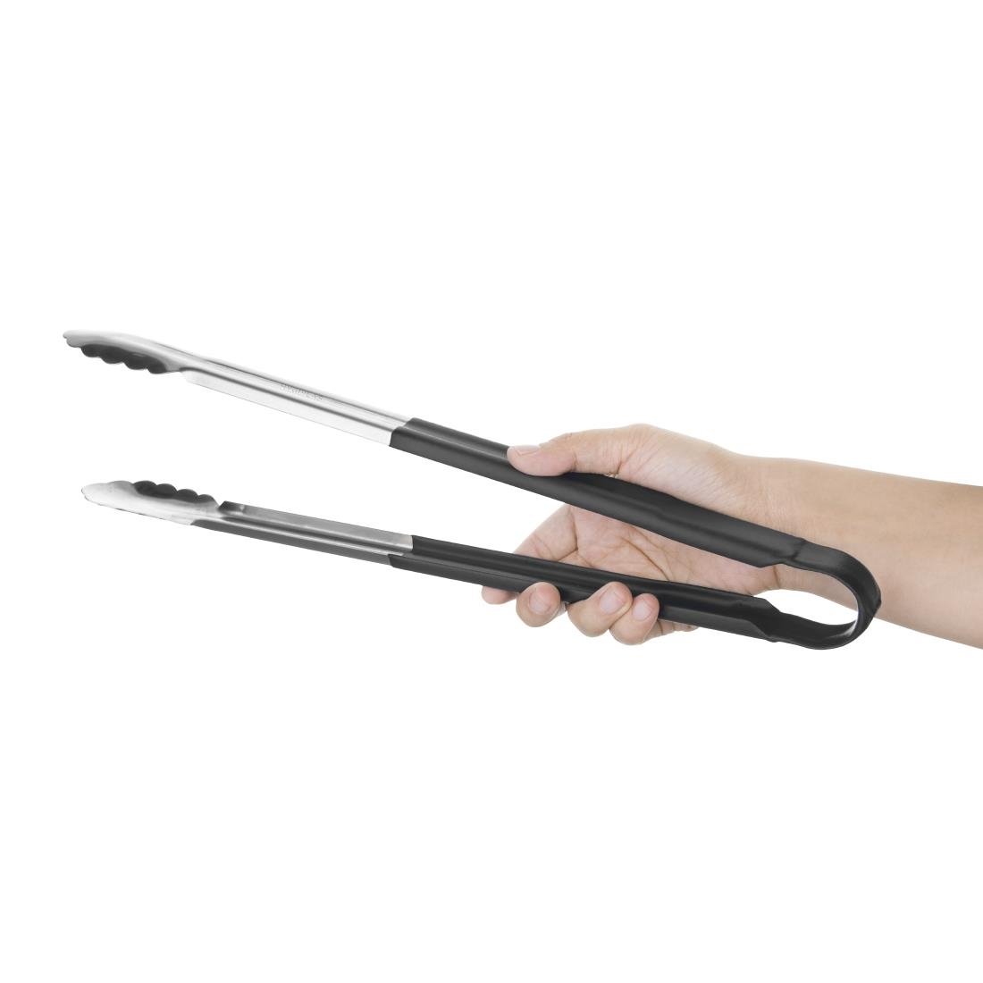 Hygiplas Colour Coded Black Serving Tongs 405mm - HC848