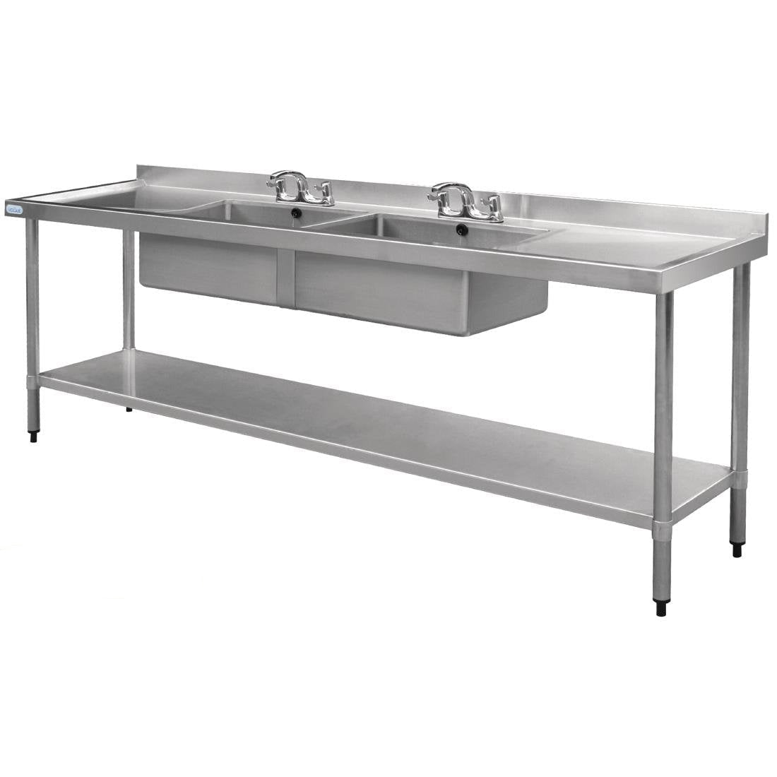 Vogue Double Bowl Sink Double Drainer - 2400mm x 700mm 90mm Drain - HC921