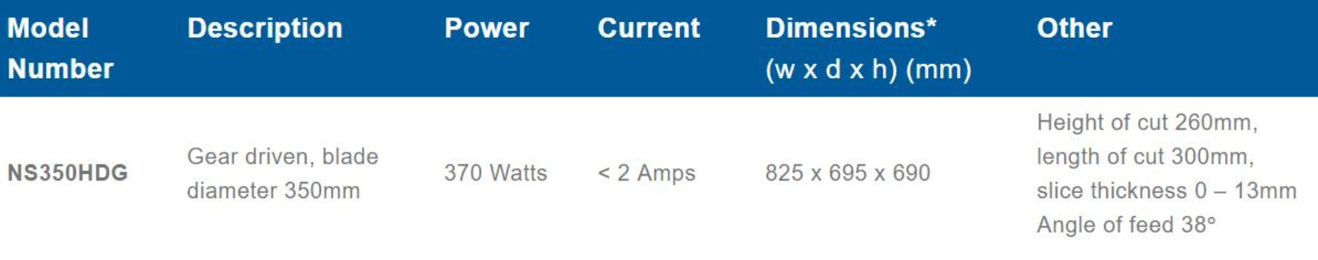 Roband Noaw Manual Gravity Feed Gear Driven Slicer - Heavy Duty - NS350HDG