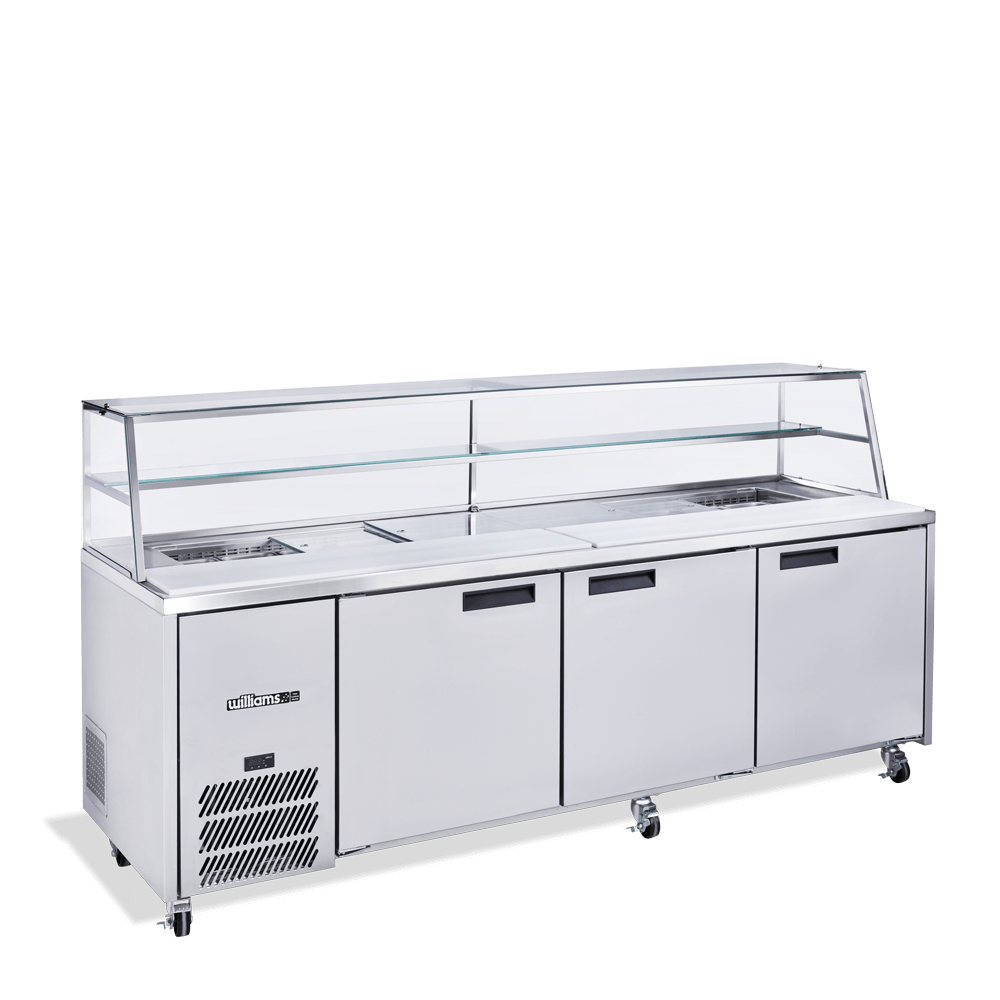 Williams Jade Sandwich - Three Door Stainless Steel Prep Counter Refrigerator With Blown Air Well HJ3SCBASS