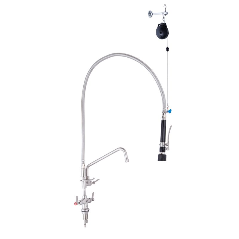 Stainless Steel Line Retractor Dual Hob Mounted Pre Rinse Unit With 6" Pot Filler - T-3M53506