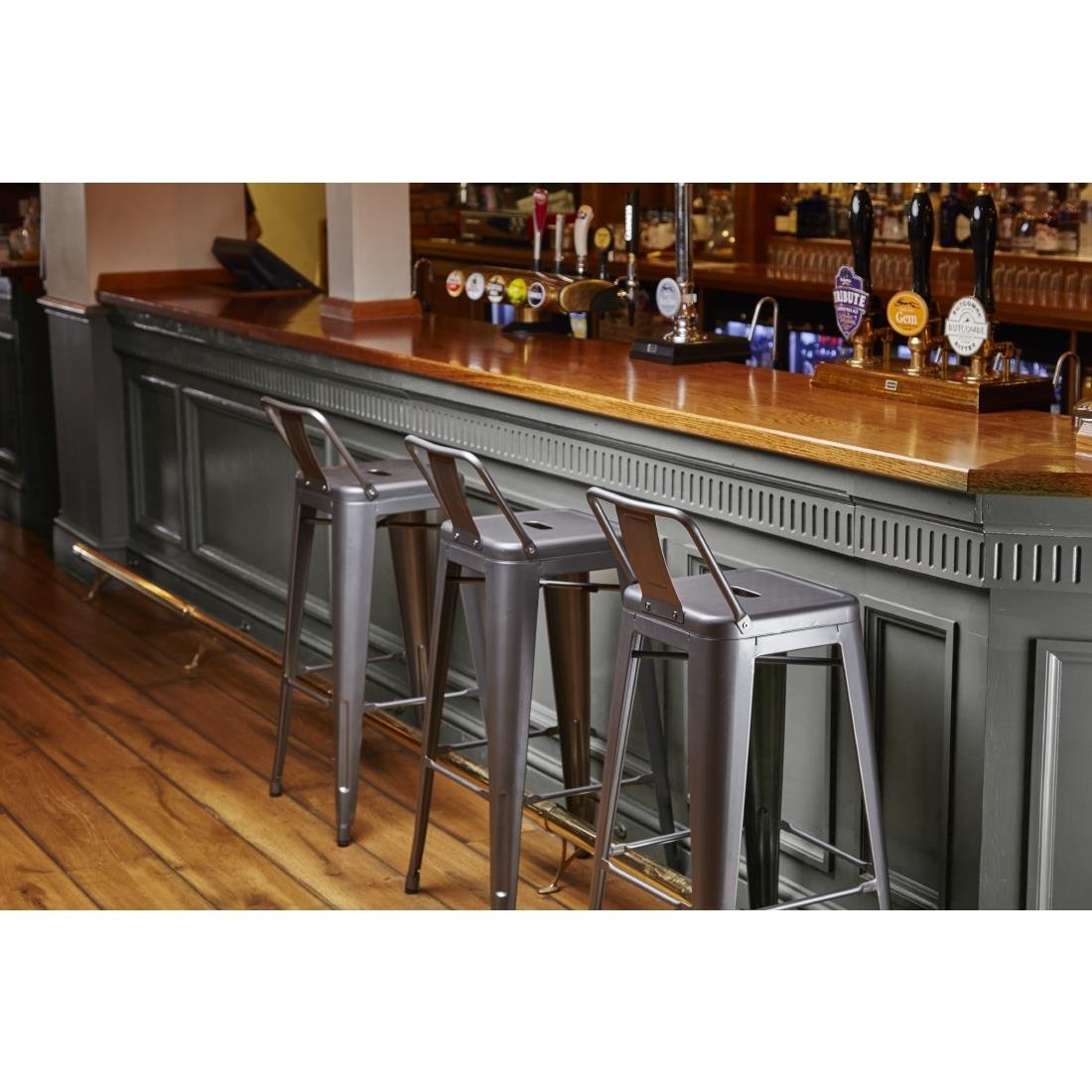 Bolero High Metal Bar Stools with Back Rests Gun Metal Grey (Pack of 4) - DM935