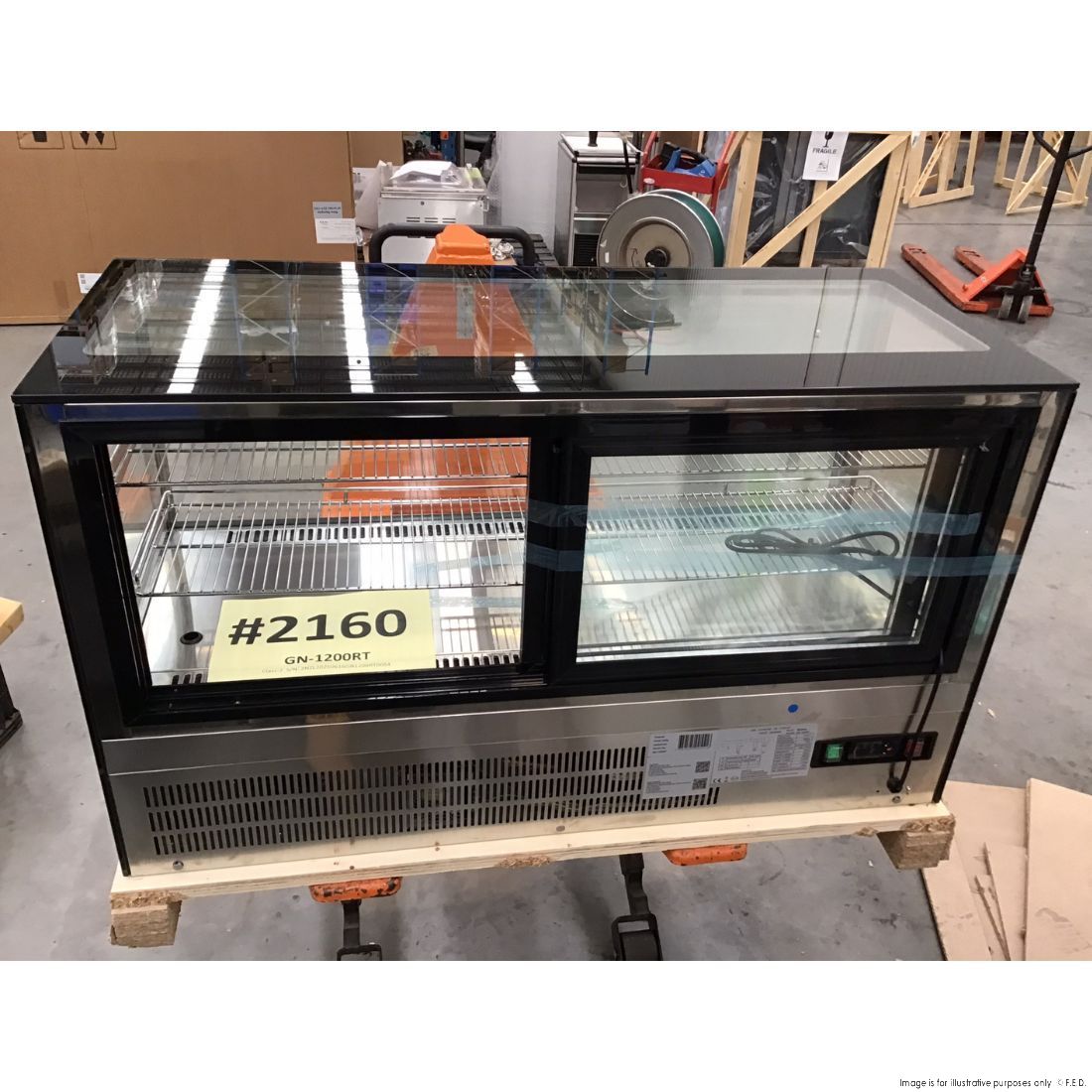 CLEARANCE - Counter top square 2 Shelves Glass cold food display - GN-1200RT-NSW2160