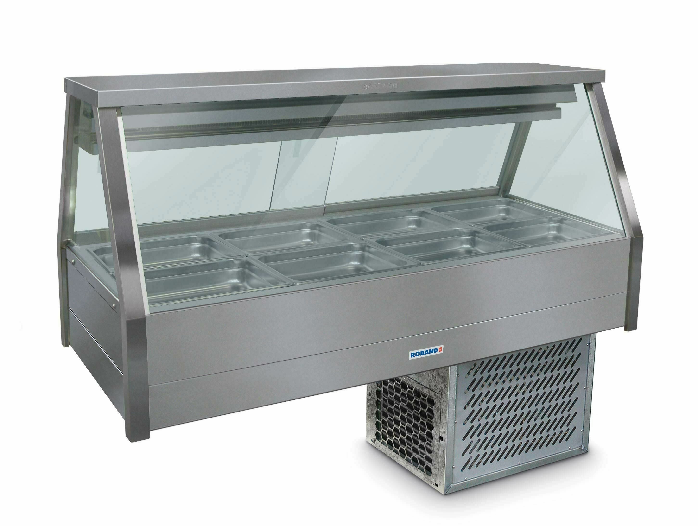 Roband Straight Glass Refrigerated Display Bar, 8 pans with Both-Side Roller Door