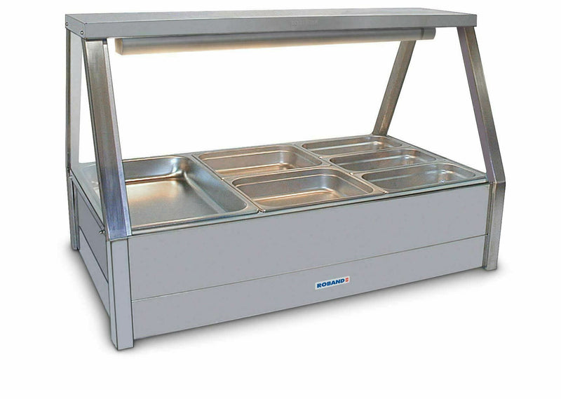 Roband Straight Glass Hot Food Display Bar, 6 pans double row with Both-Side Roller Door