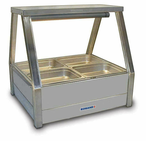 Roband Straight Glass Hot Food Display Bar, 4 pans double row with Both-Side Roller Door