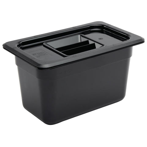 Vogue Black Polycarbonate 1/4 Gastronorm Tray 150mm - U468
