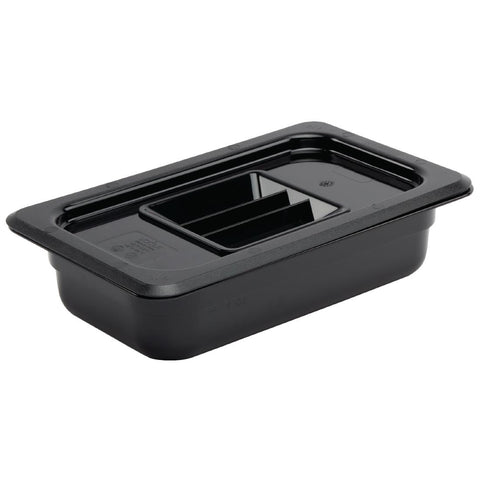 Vogue Black Polycarbonate 1/4 Gastronorm Tray 65mm - U466