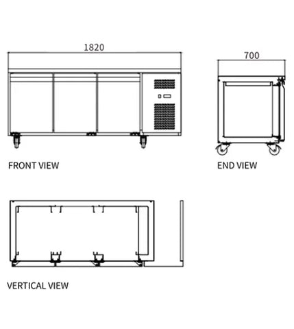 Snow Village Stainless Steel Triple Door Workbench Fridge GNR1820T3