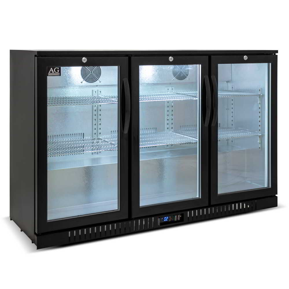 AG Equipment Three Door Bar Fridge - Black Body & Doors BEER3