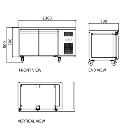Snow Village Stainless Steel Double Door Workbench Freezer GNF1360T2