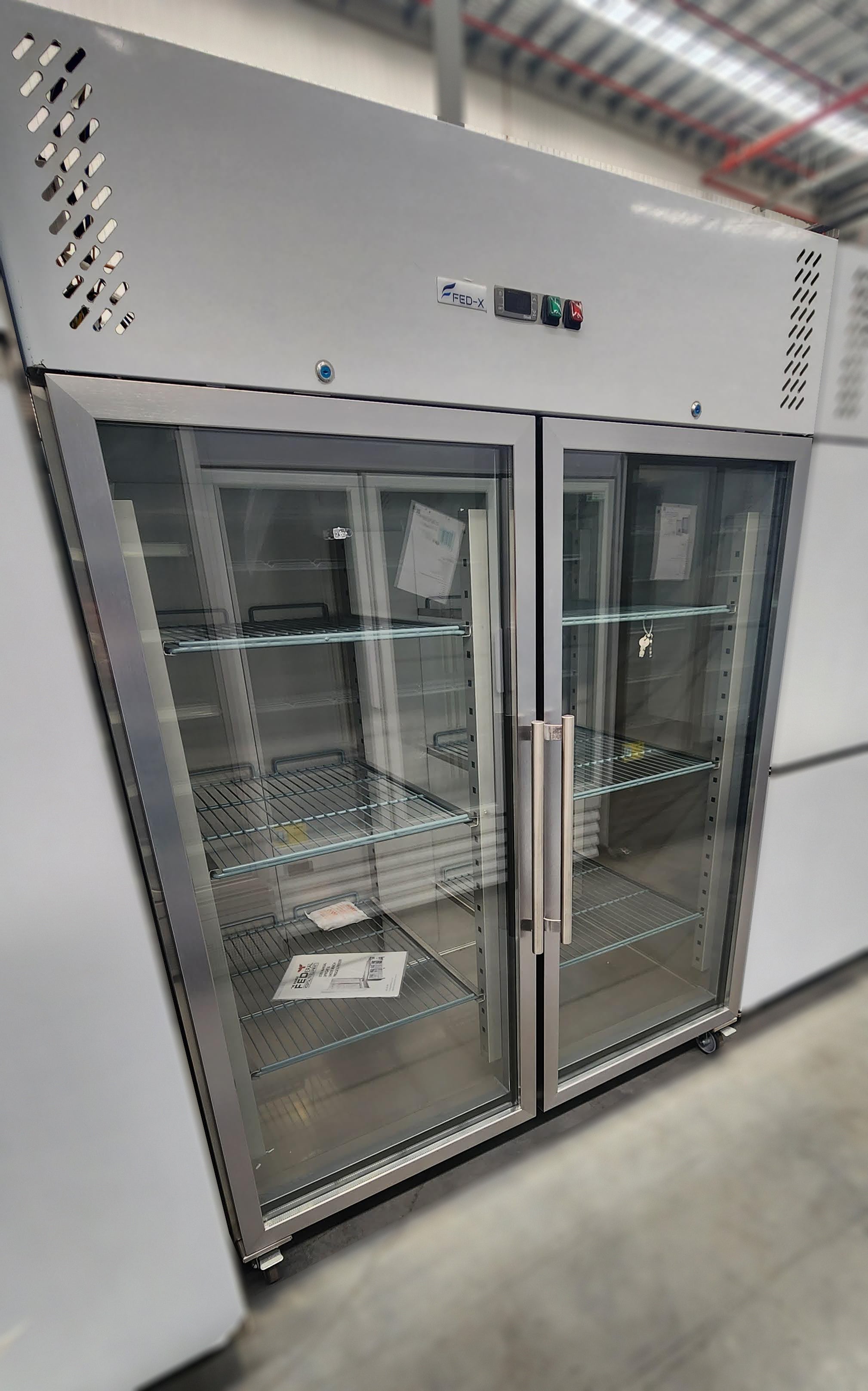 FED-X S/S Two Full Glass Door Upright Fridge XURC1410G2V