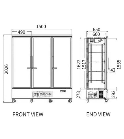 Snow Village Triple Glass Door Display Fridge LC-1500FX