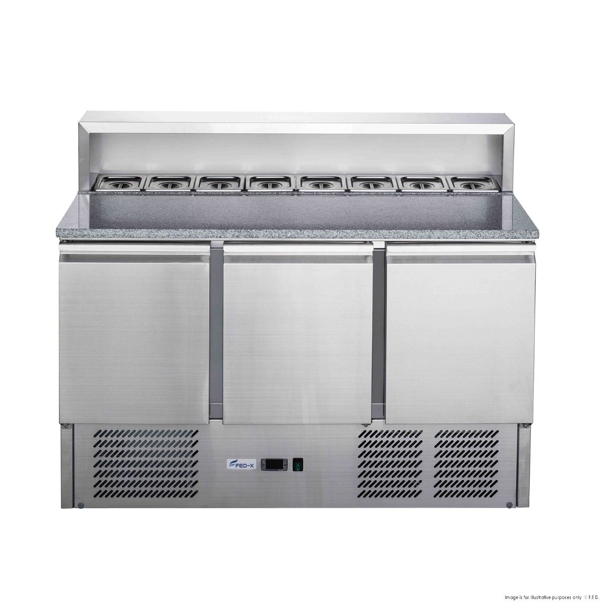 FED-X Three Door Salad Prep Fridge With Marble Top XGNS1300E