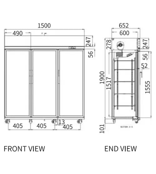 Snow Village Triple Glass Door Upright Display Fridge LC-1500FS