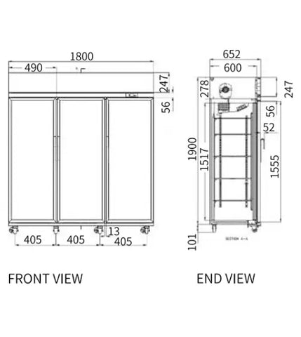 Snow Village Triple Glass Door Upright Display Fridge LC-1800FS