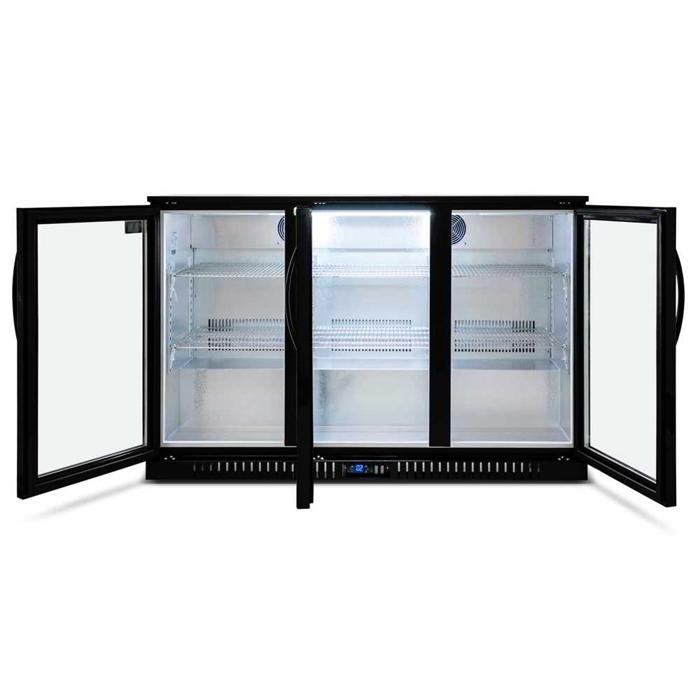 AG Equipment Three Door Bar Fridge - Black Body & Doors BEER3