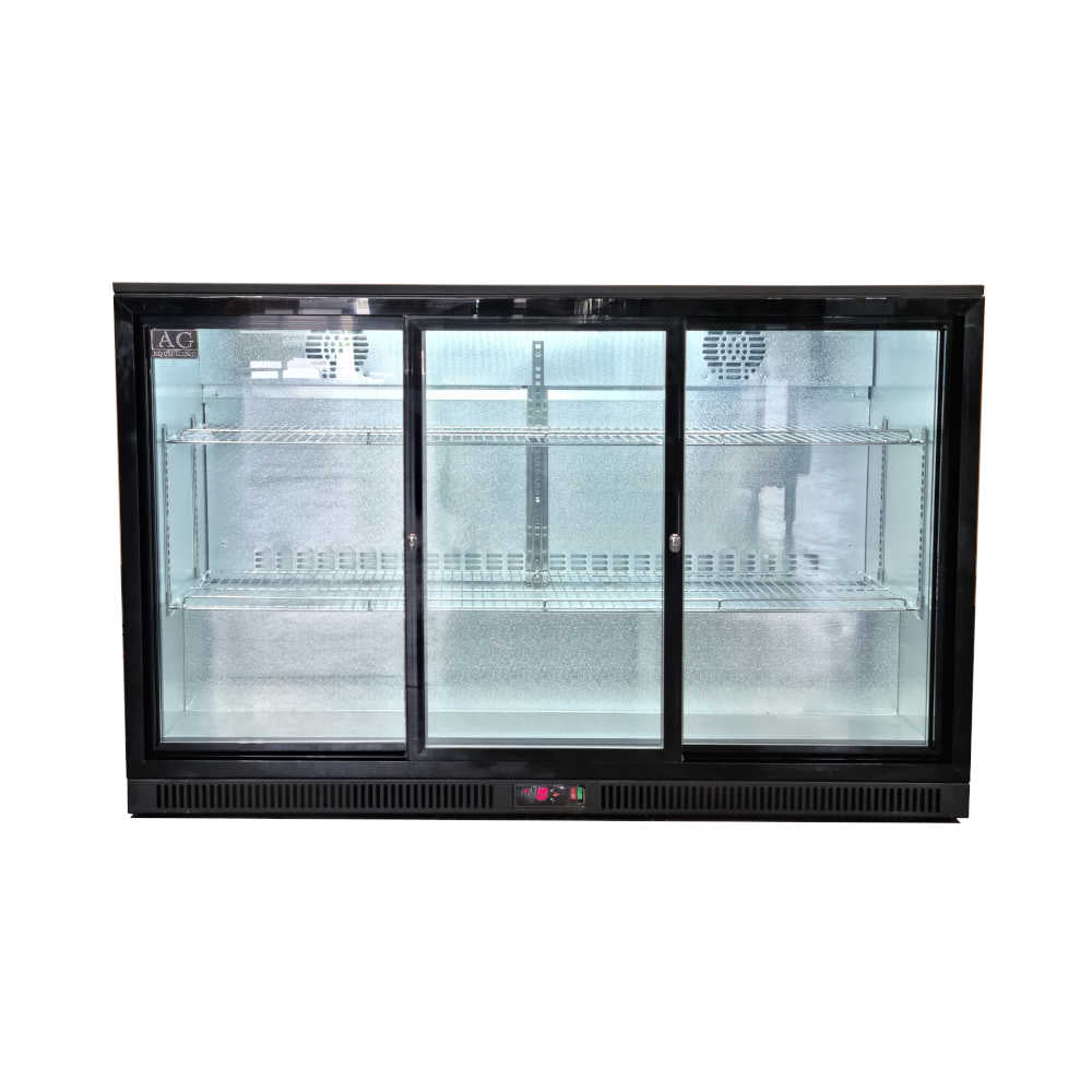 AG Equipment Three Sliding Door Bar Fridge - Black Body & Doors BEER3-SD