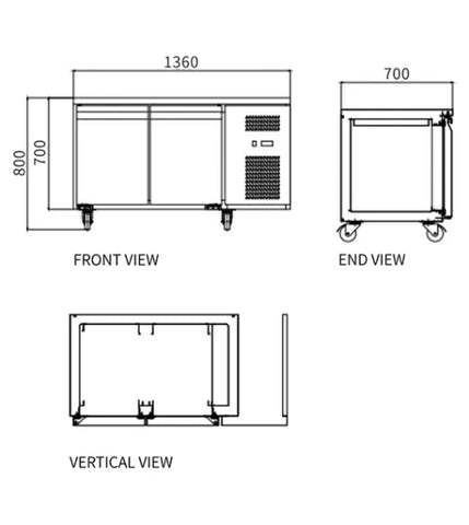 Snow Village Stainless Steel Double Door Workbench Fridge GNR1360T2