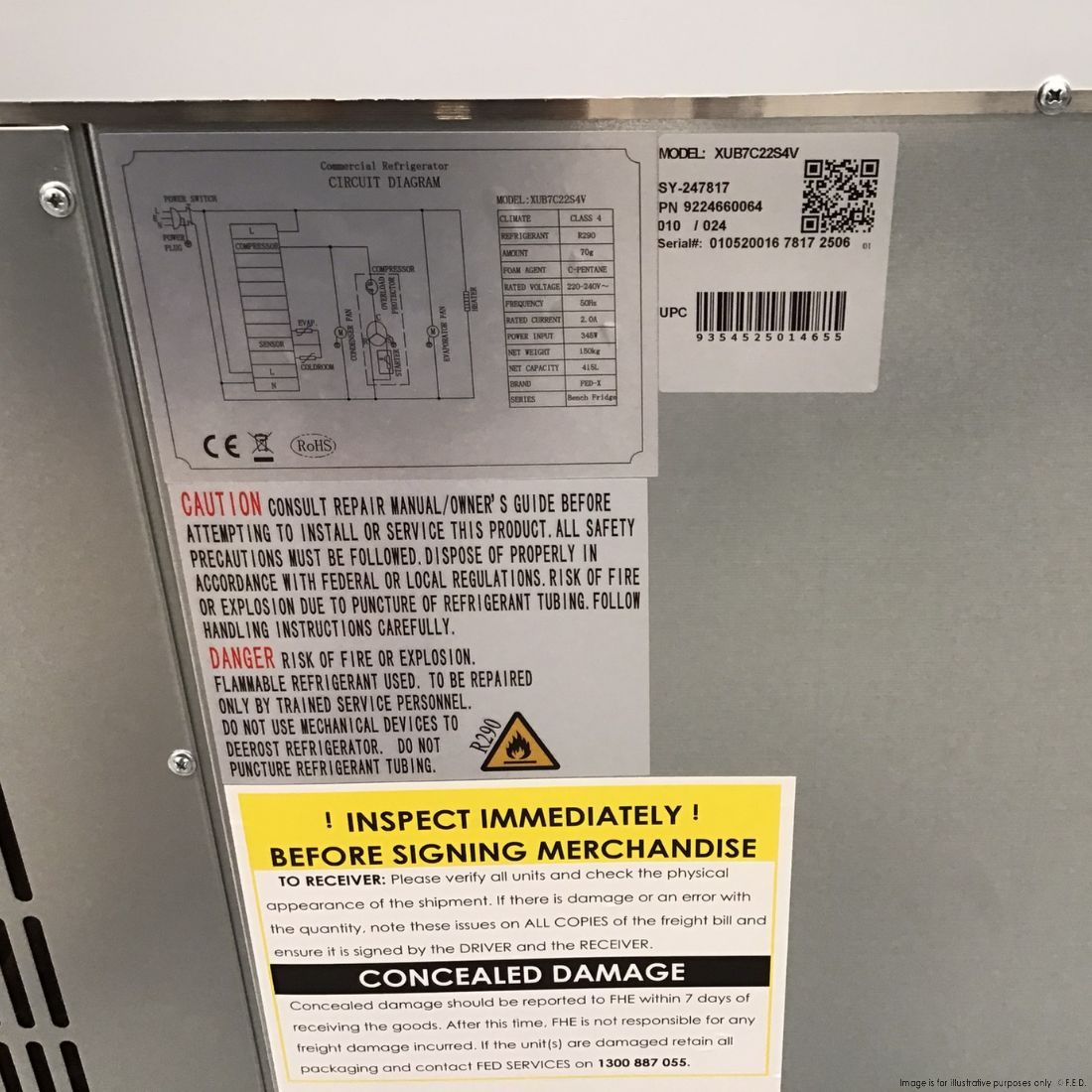 CLEARANCE - FED-X S/S Four Door Bench Fridge - XUB7C22S4V-NSW2165