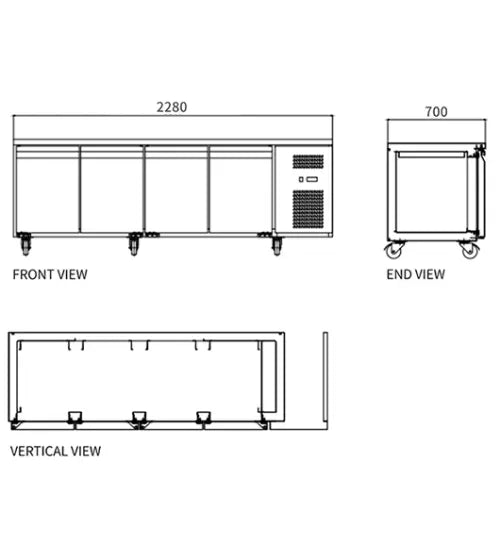 Snow Village Stainless Steel Four Door Workbench Fridge GNR2280T4