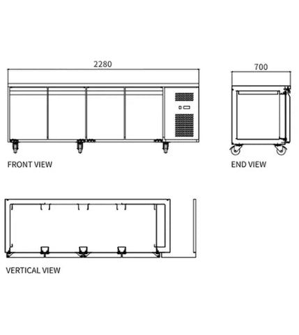 Snow Village Stainless Steel Four Door Workbench Fridge GNR2280T4