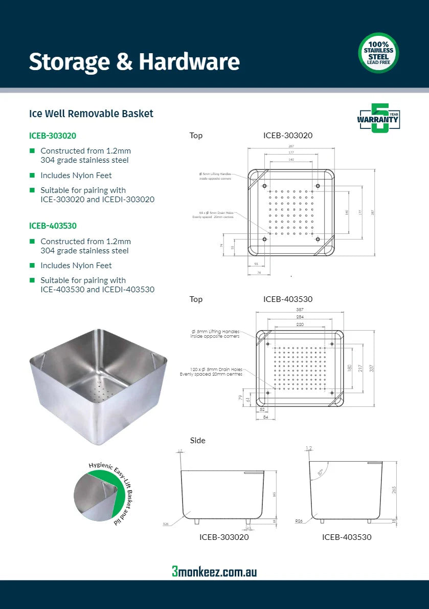 3monkeez ICEDI-403530 Stainless Steel Ice Well - 837988