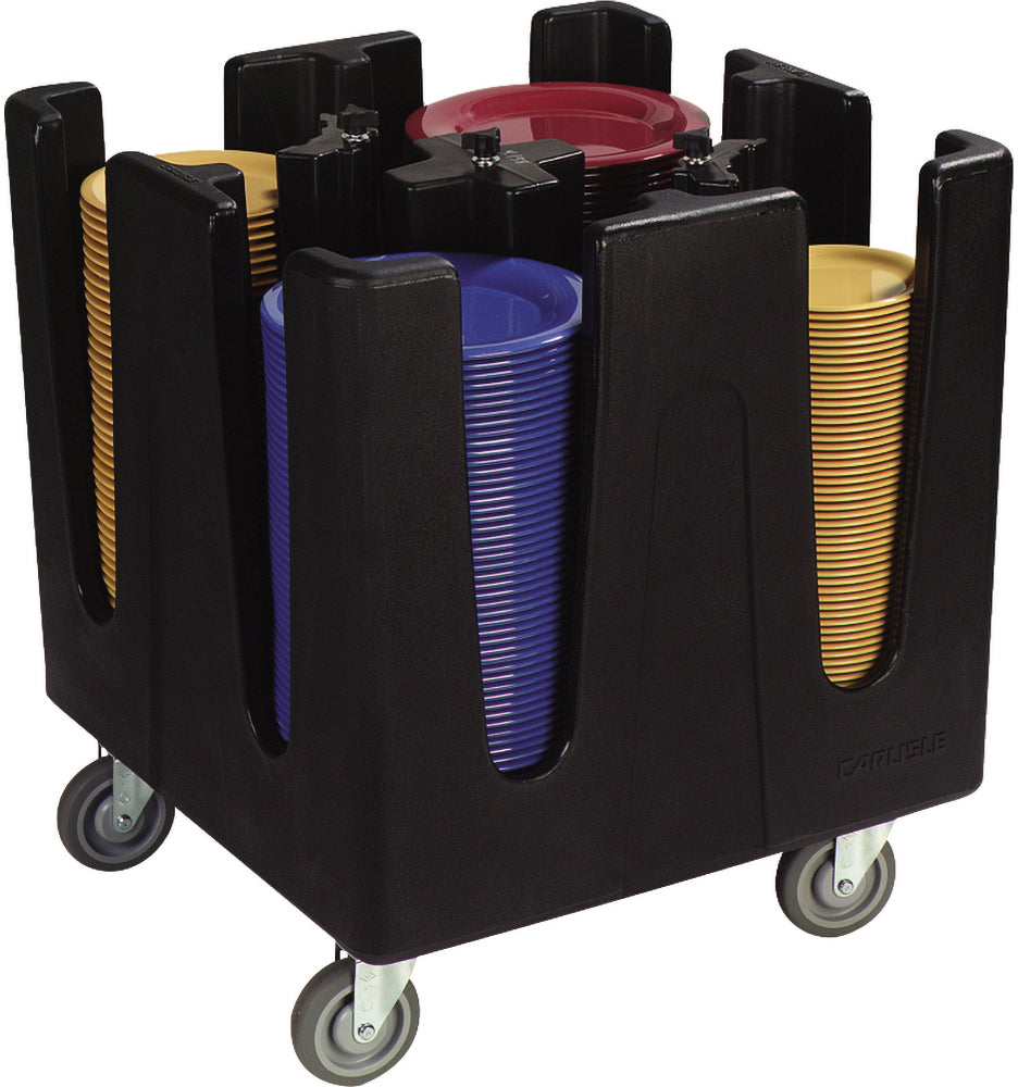 Carlisle Black Optimizer™ Adjustable Small Dish Dolly - 4 dividers & 4 swivel wheels. 737mm x 737mm x 806mm - ADS403