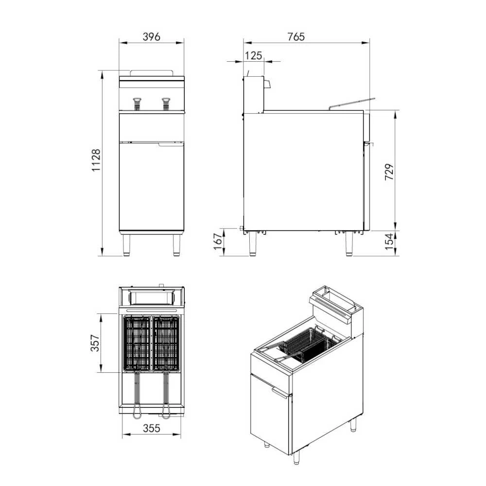 CookRite Twin Basket Gas Fryer - 3 Burner - Natural Gas