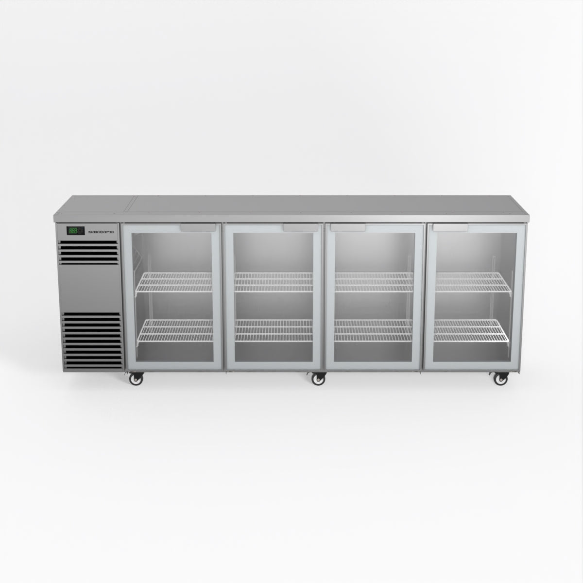 Skope BackBar 4 Glass Swing Door Fridge - BB.4.GSW - Stainless Steel - Left Cooling System