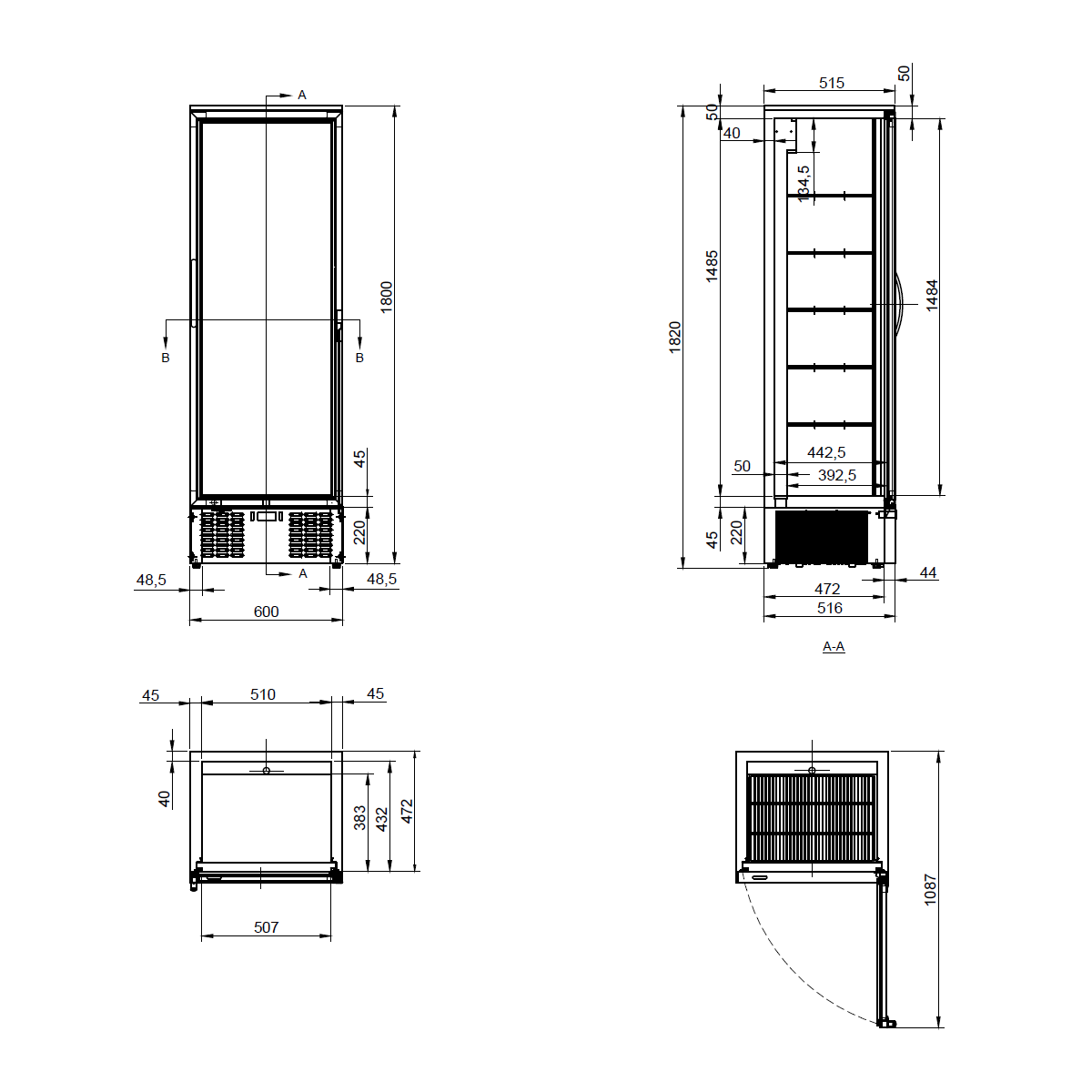 AG 300L Upright Glass Door Display / Backbar Fridge - Black