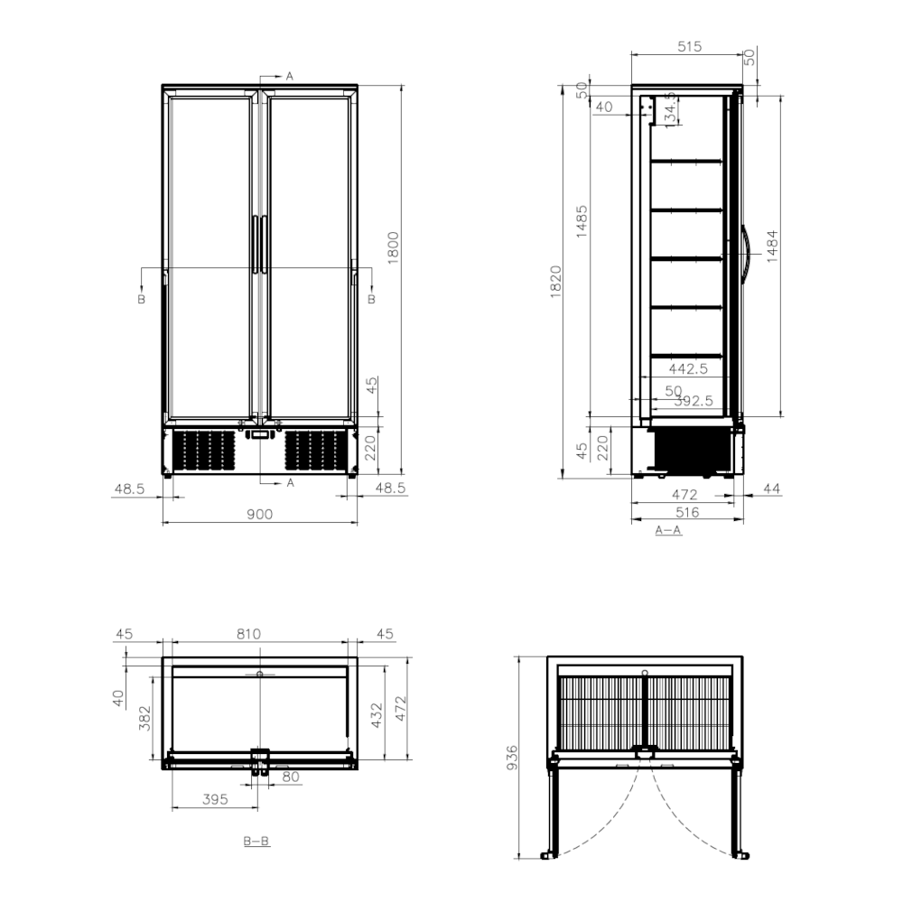 AG Equipment 477L Upright Double Glass Door Display / Backbar Fridge - Black B500G
