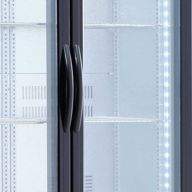 AG 477L Upright Double Glass Door Display / Backbar Fridge - Black