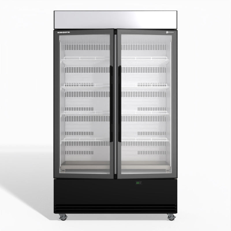 Skope BME1200N-AC 2 Glass Door Display or Storage Fridge, Lit Sign