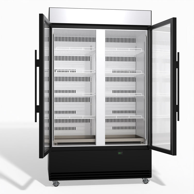 Skope BME1200N-AC 2 Glass Door Display or Storage Fridge, Lit Sign